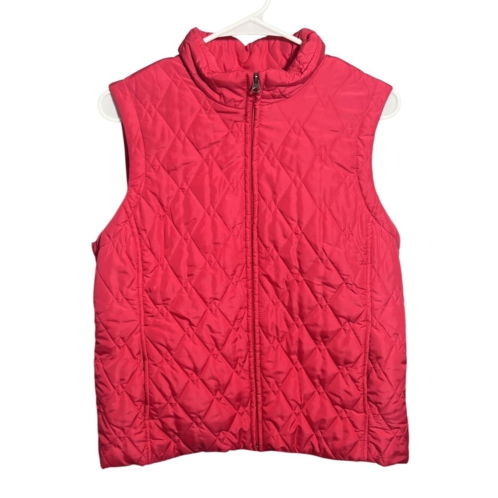 Croft &‎ Barrow Women's Large L Quilted Vest Fuchsia Full Zip Stand Collar